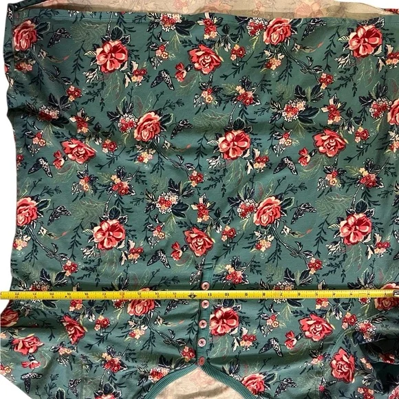Vera Bradley Floral V-Neck Warm Sleep Shirt XL - Teal and Pink - Picture 5 of 5